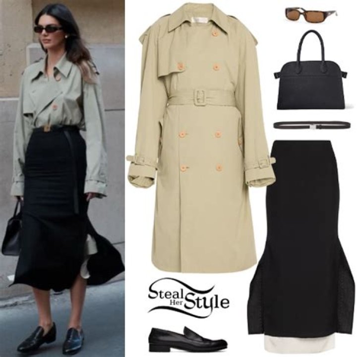 Kendall Jenner: Trench Coat, Black Skirt